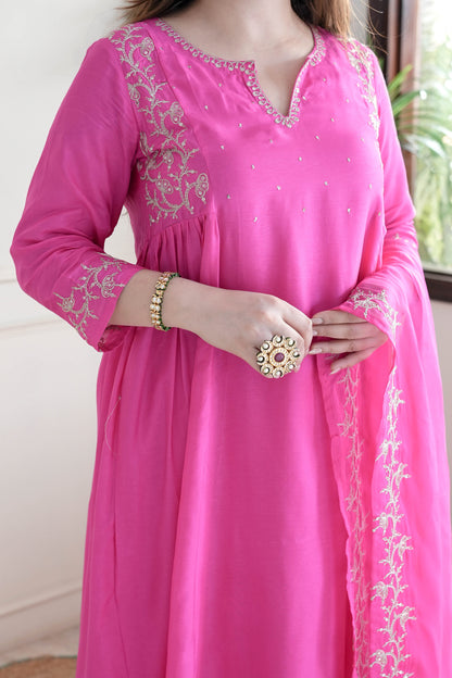 Simar Hot Pink Embroidered Anarkali Suit Set