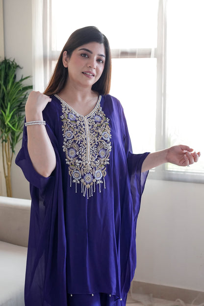 Adyaahi Purple Hand Embroidered Kaftan Set