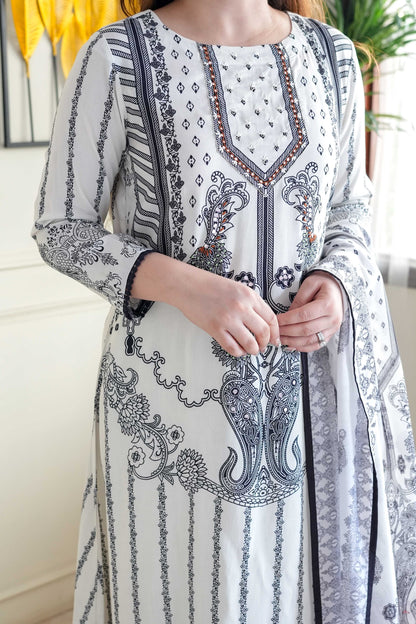 Salma White Printed Straight Suit Set