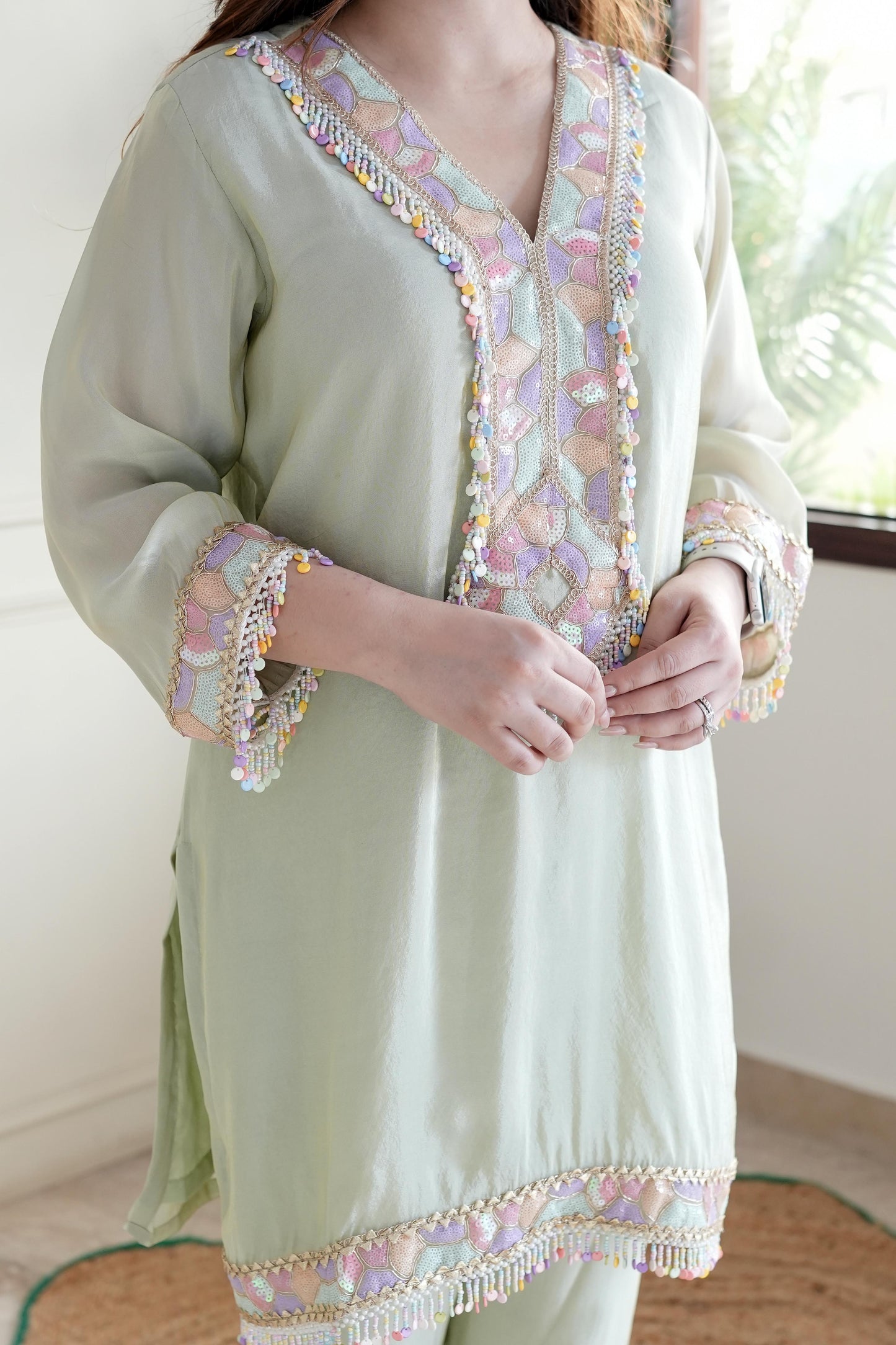 Zoya Green Embroidered Co ord Set