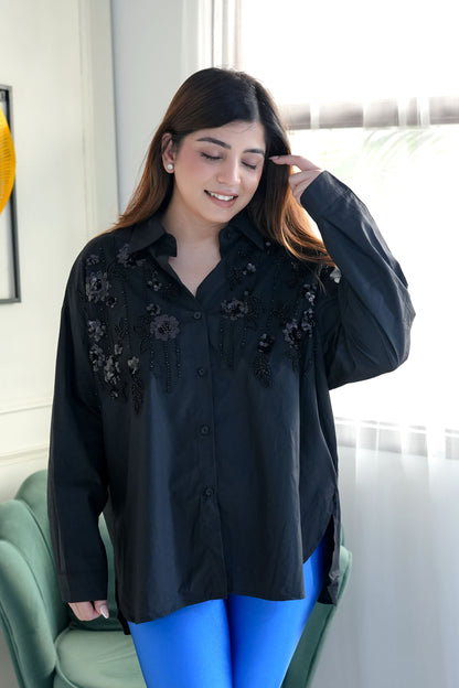 Lax Black Embroidery Long Shirt