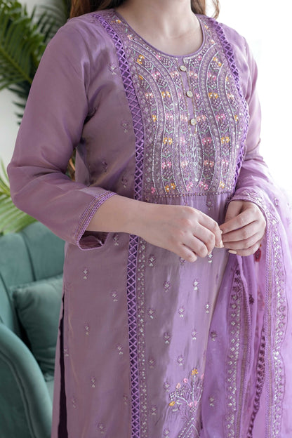 Miya Purple Embroidered Pakistani Suit