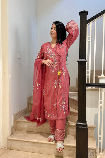 Sabha Rust Angrakha Embroidered Suit Set