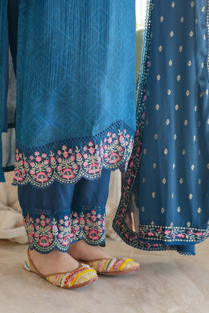 Meena Blue Embroidered Suit Set