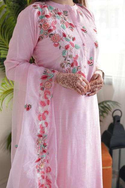 Meera Pink Embriodered Silk Suit