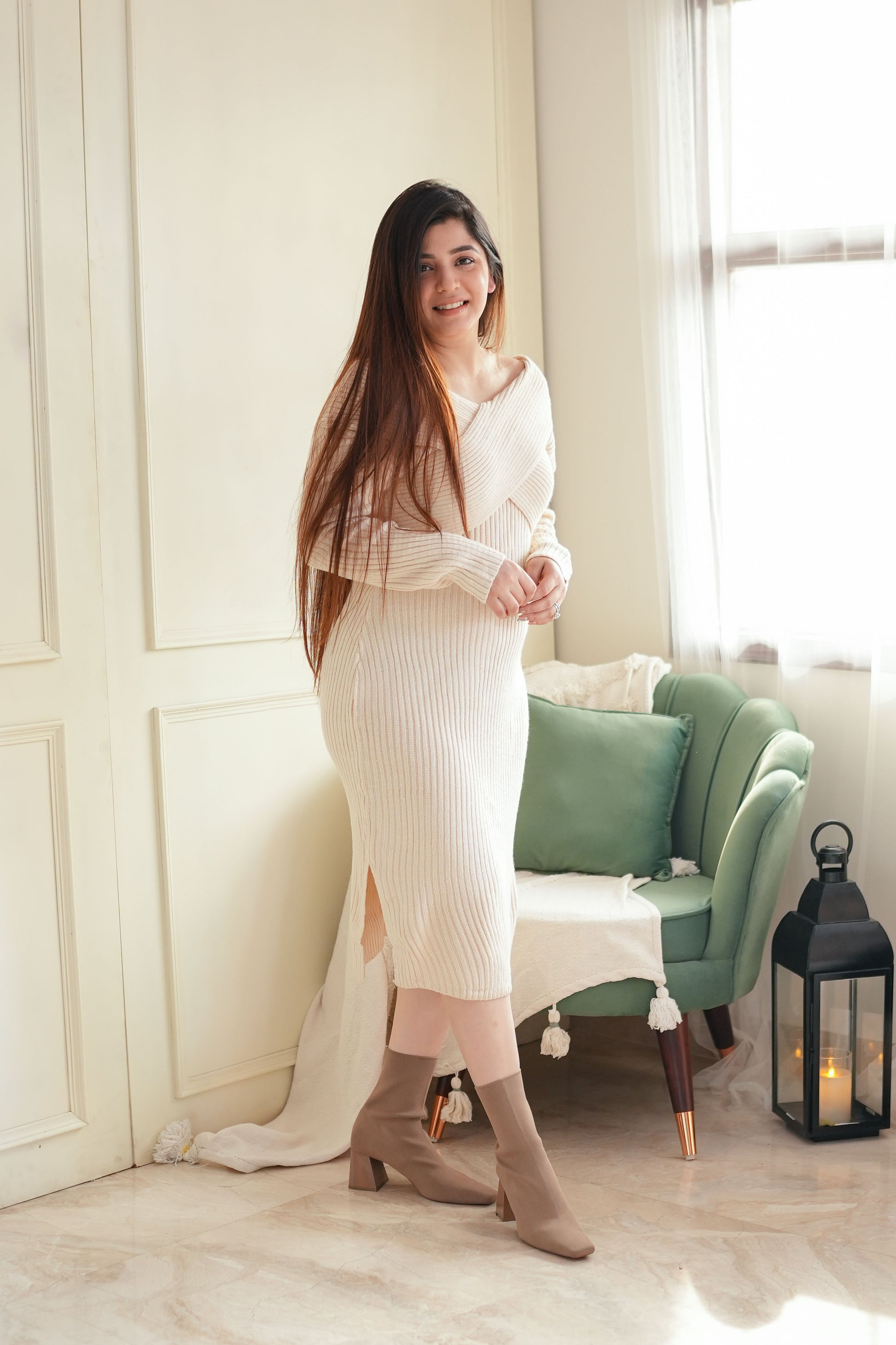 Nexa Cream Knitted Long Dress