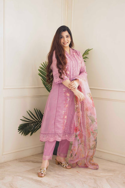 Mehal Pink Fully Embroidered Suit Set