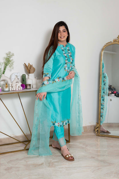 Nadira Embroidered Silk Suit Set