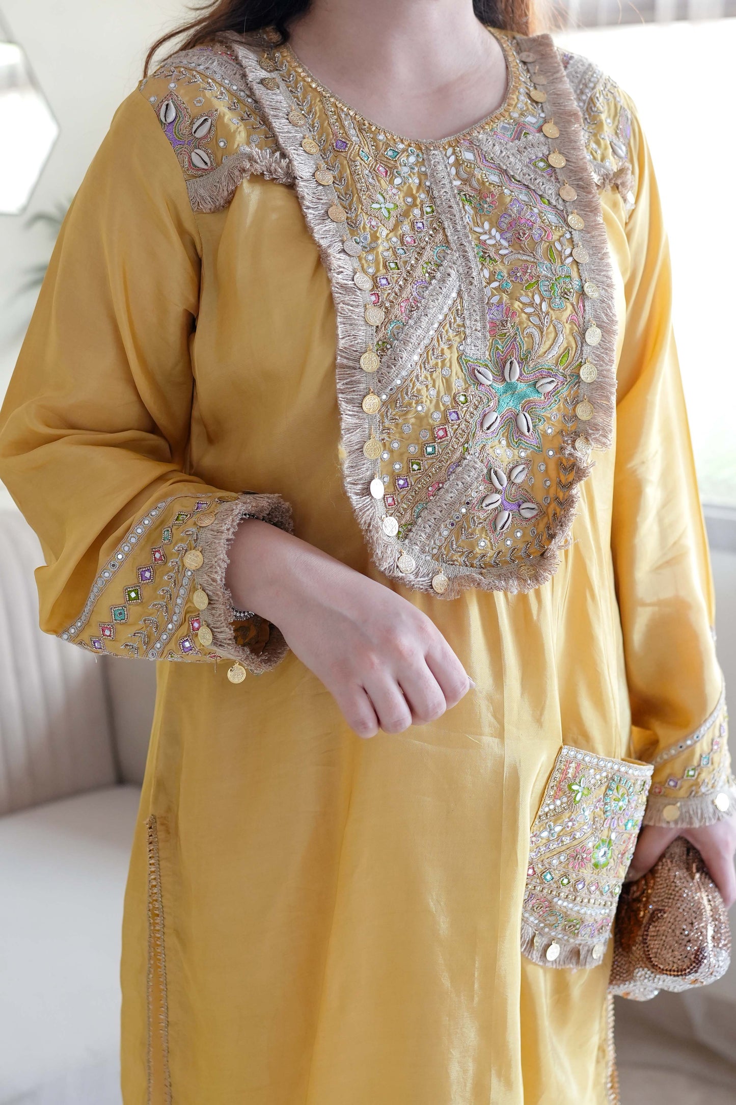 Rafia Yellow Embroidered Co ord Set