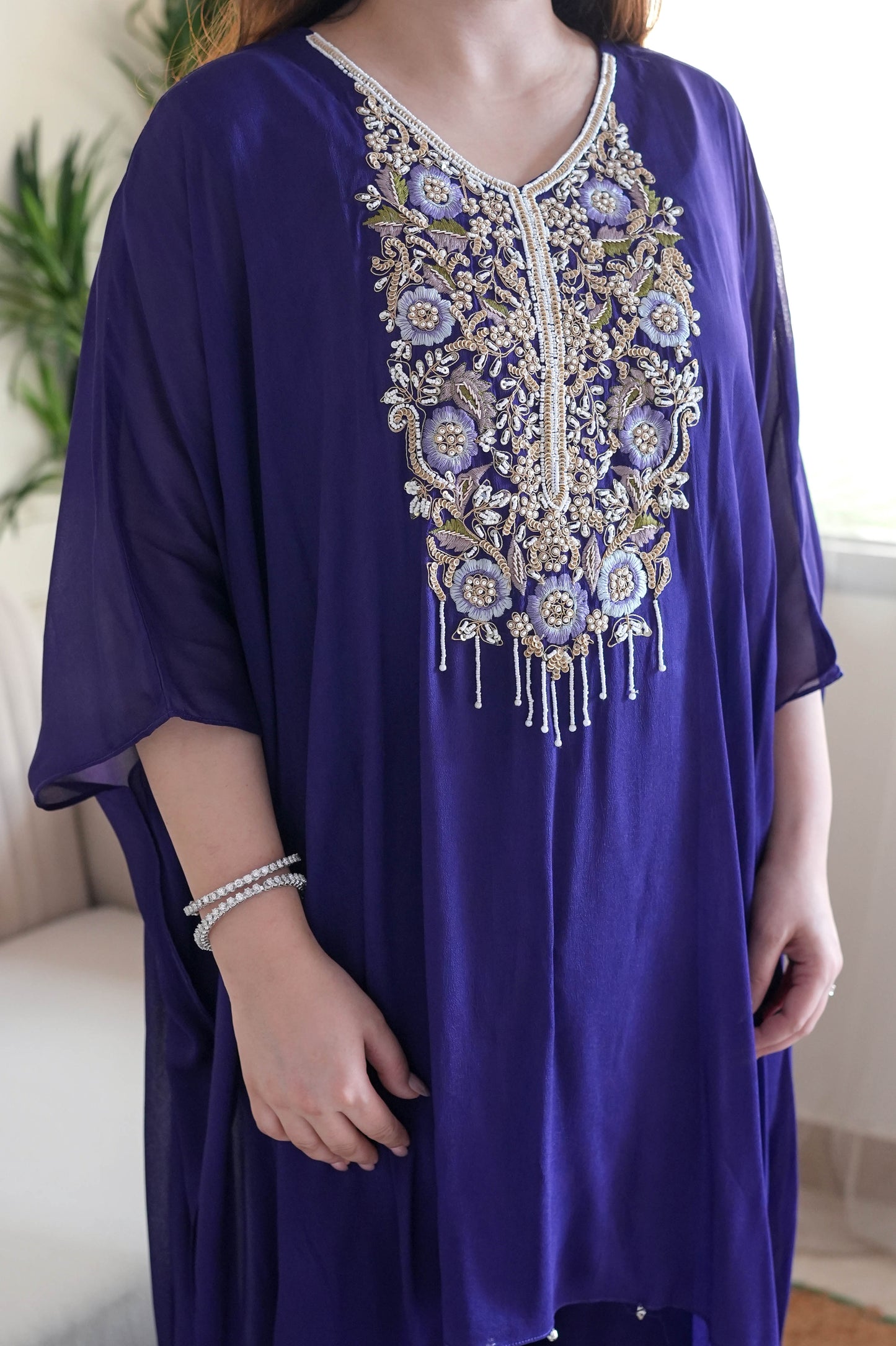 Adyaahi Purple Hand Embroidered Kaftan Set