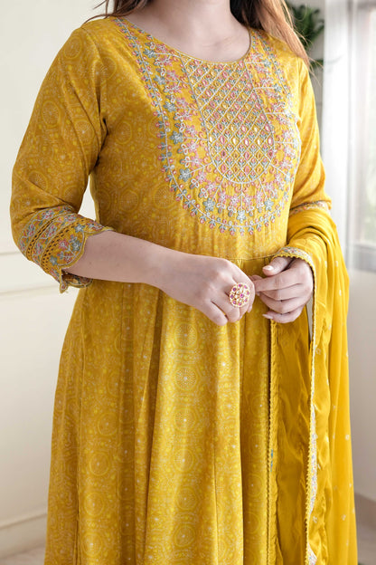 Meera Yellow Voluminous And Embroidred Anarkali Suit