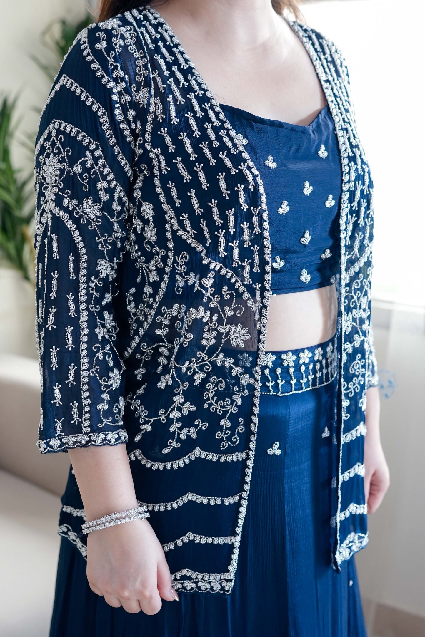 Jeenat Blue Embroidered Three Piece Set