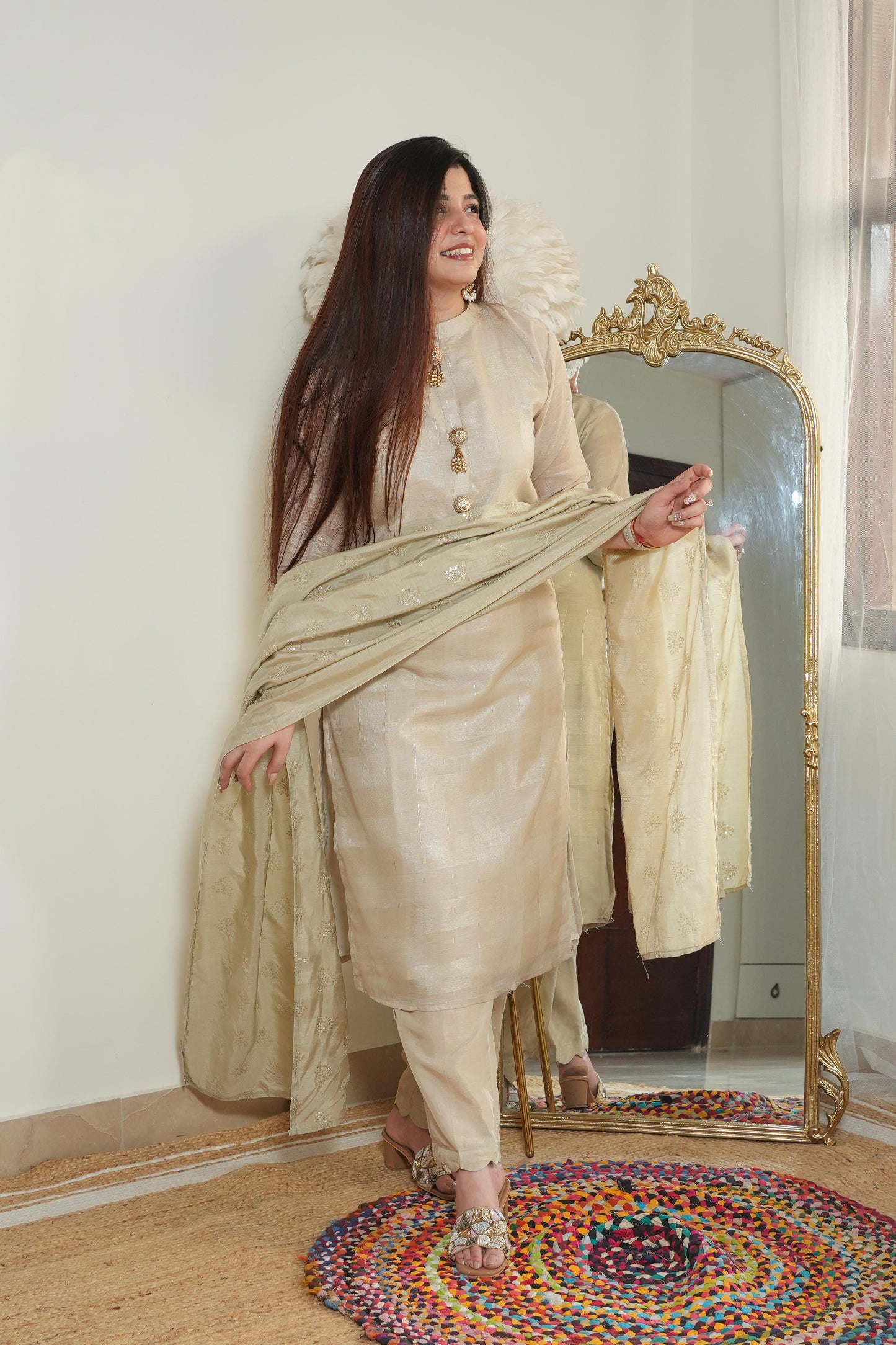 Nayak Nude Colour Silk Suit Set