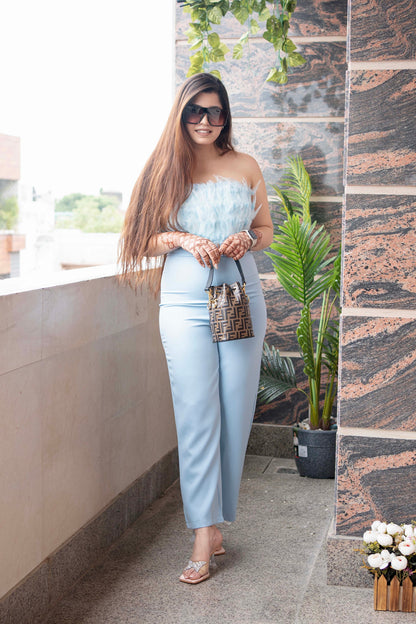 Jenice Blue Furr Jumpsuit