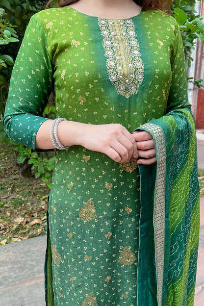 Fazana Green Silk Suit Set