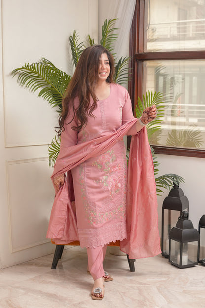 ILahi Peach Embroidered Suit Set