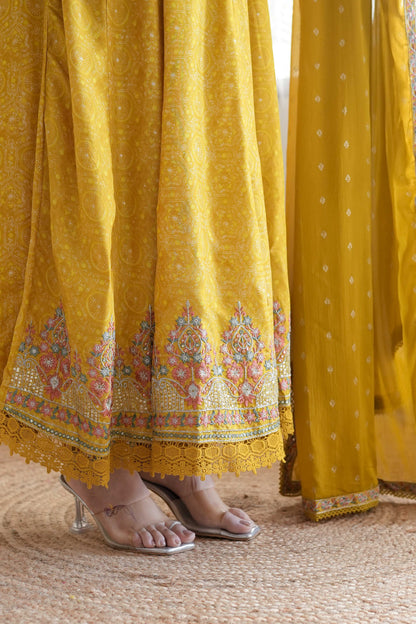 Meera Yellow Voluminous And Embroidred Anarkali Suit