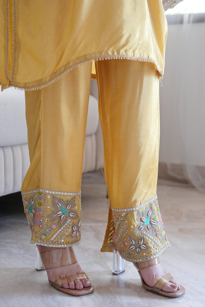 Rafia Yellow Embroidered Co ord Set