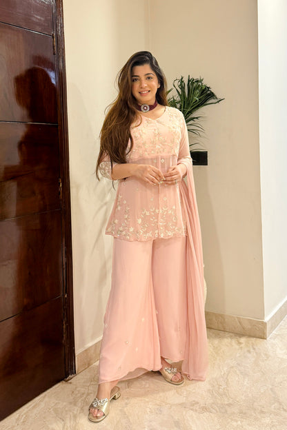 Zaina Pink Embroidered Plazo Set