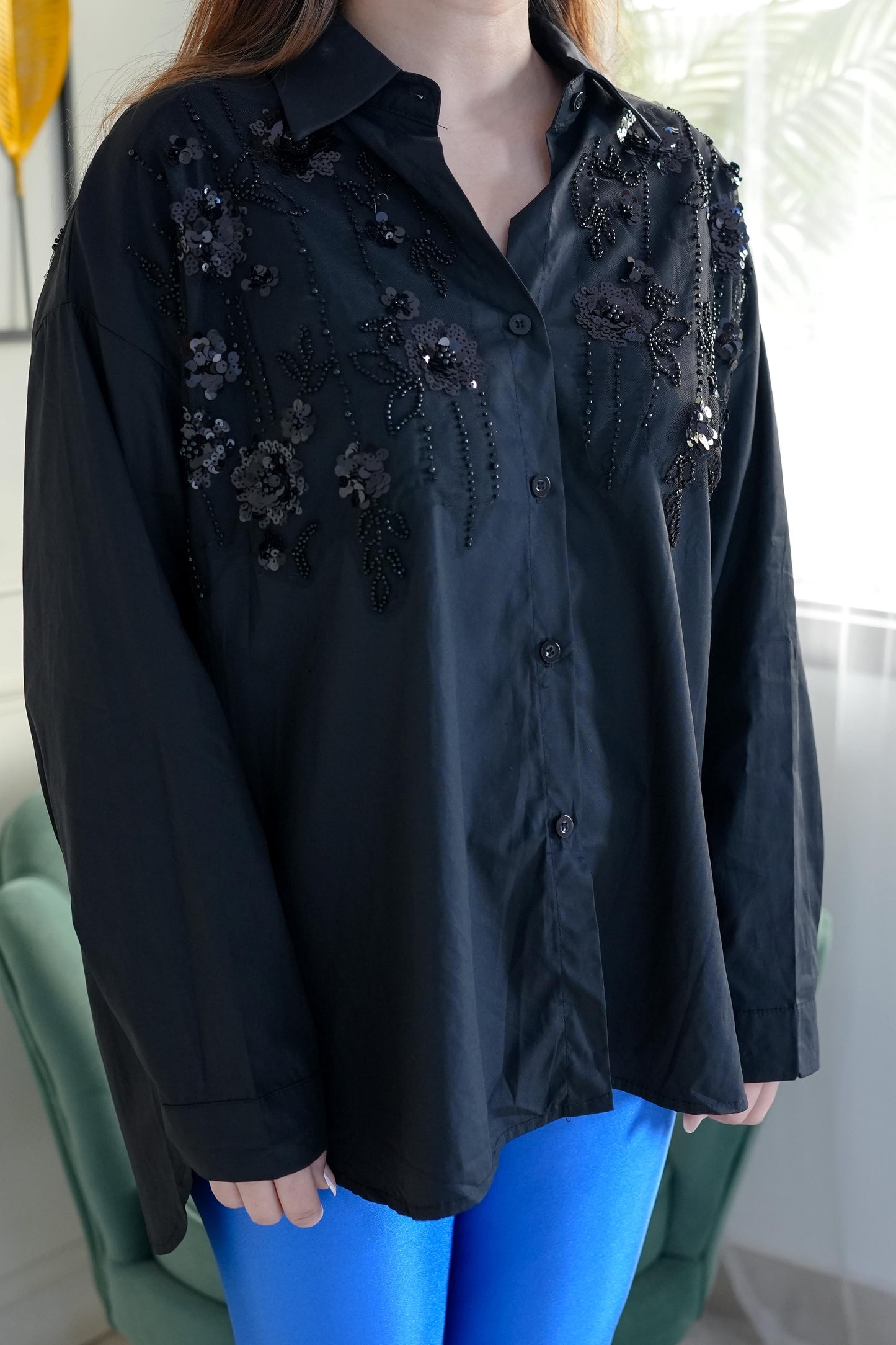 Lax Black Embroidery Long Shirt