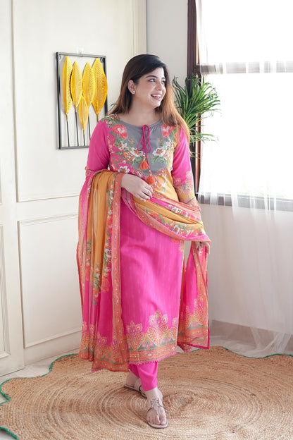 Kiya Pink Printed Suit Set