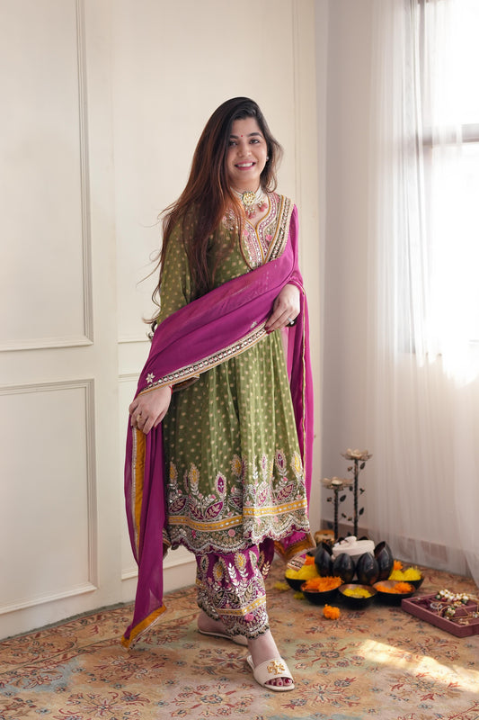 Meera Green Short Anarkali With Dhoti