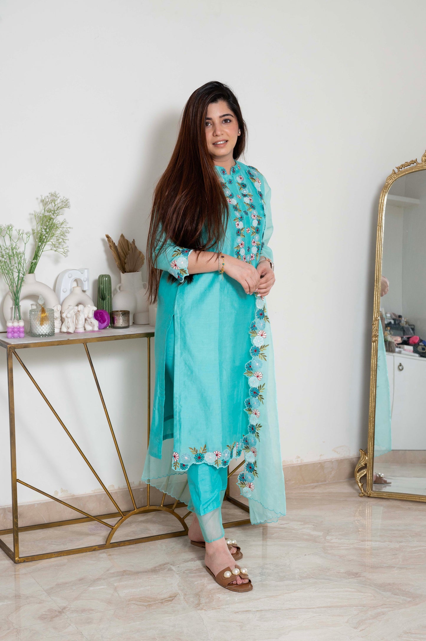 Nadira Embroidered Silk Suit Set