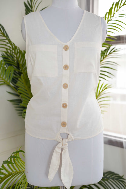 White Front Button Top