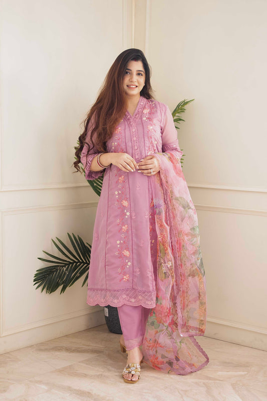 Mehal Pink Fully Embroidered Suit Set