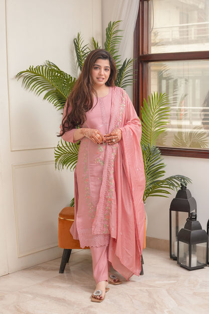 ILahi Peach Embroidered Suit Set