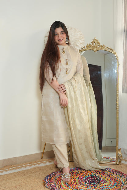 Nayak Nude Colour Silk Suit Set