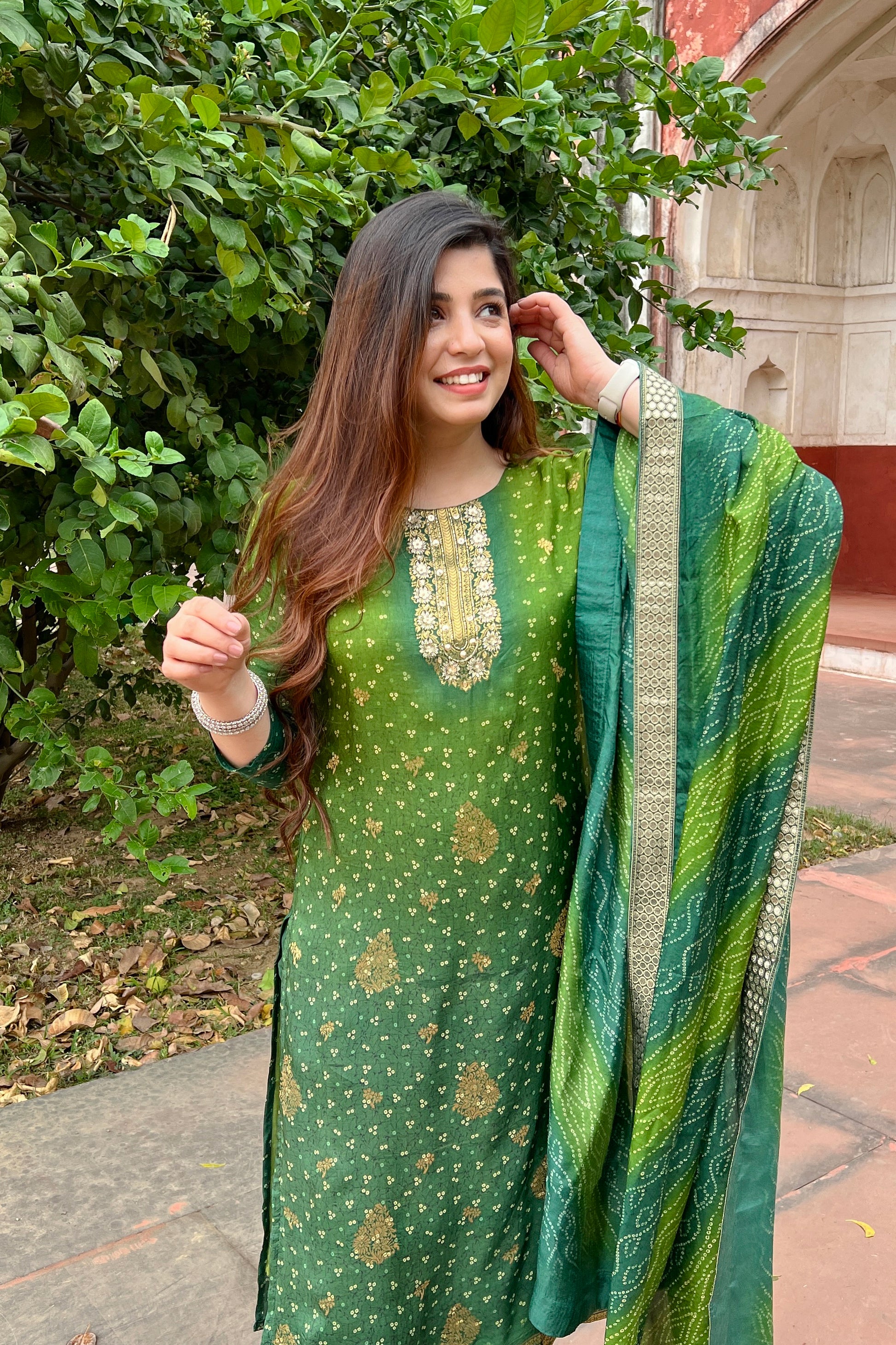 Fazana Green Silk Suit Set