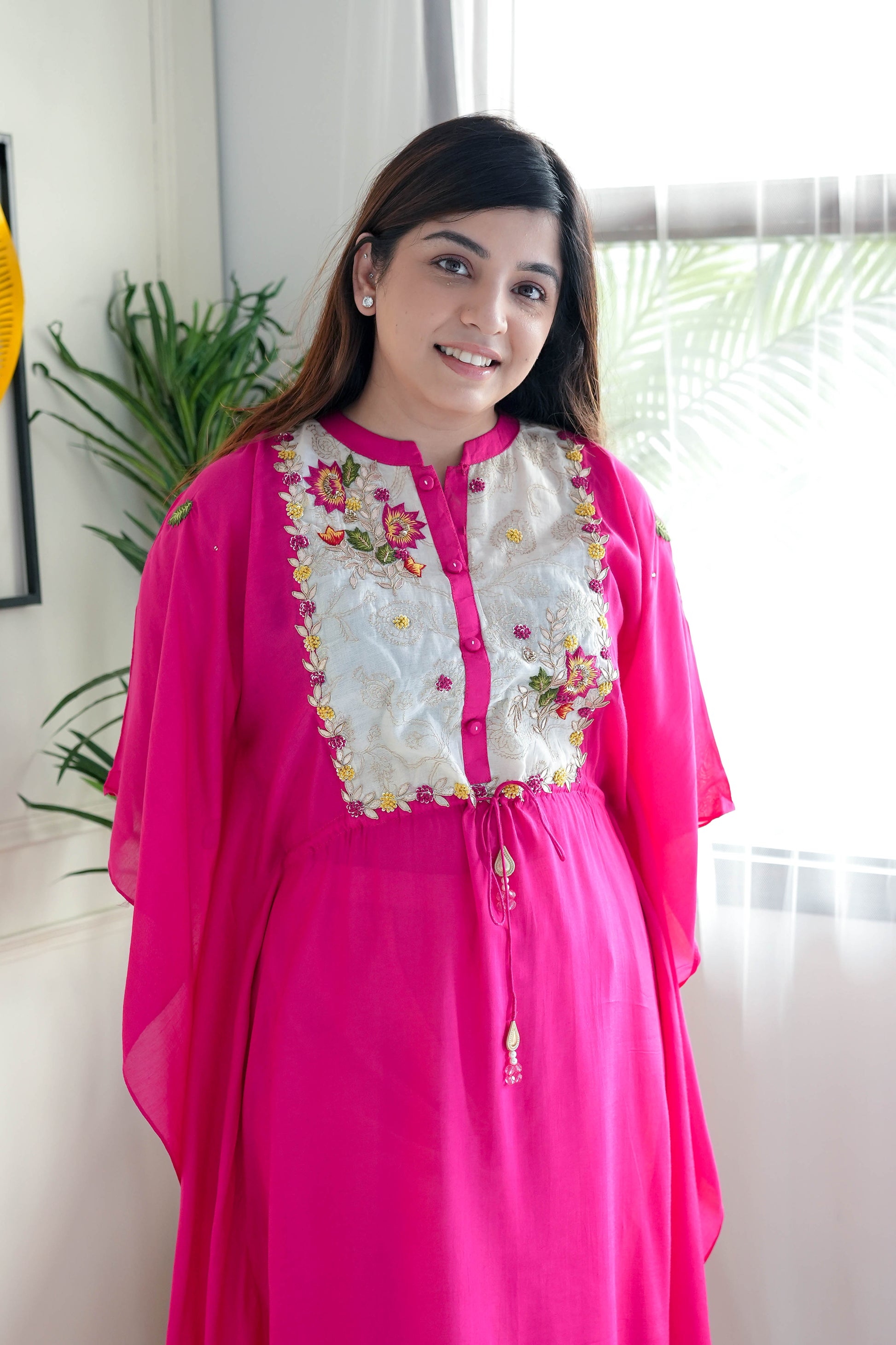 Simar Pink Embroidered Kaftan Set