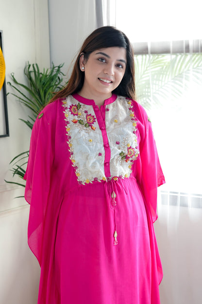 Simar Pink Embroidered Kaftan Set