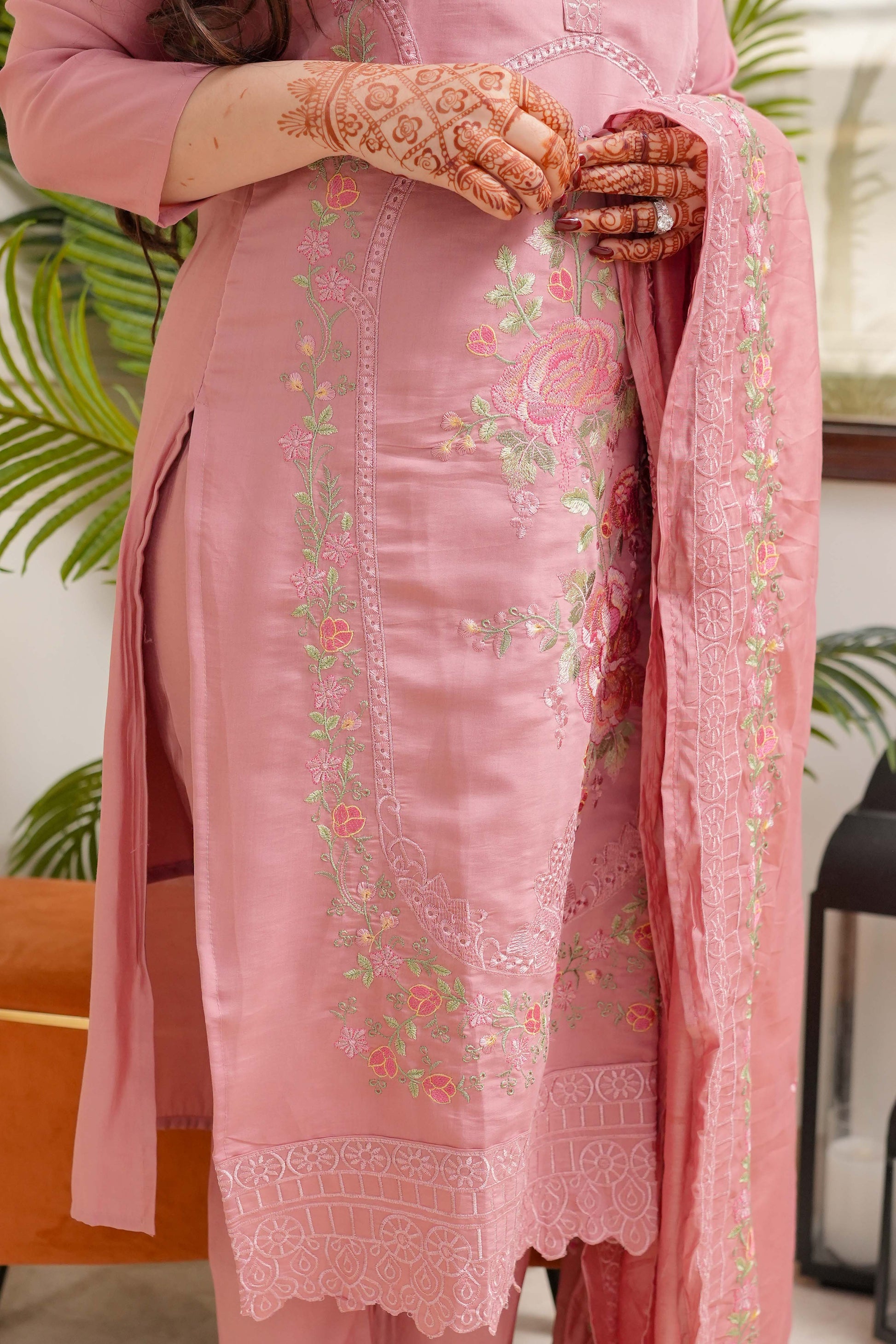 ILahi Peach Embroidered Suit Set