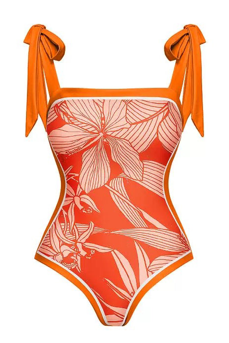 Orange Printed Swimsuit with Sarong