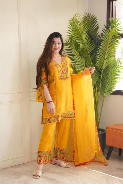 Rajha Yellow Thread Work Silk Suit