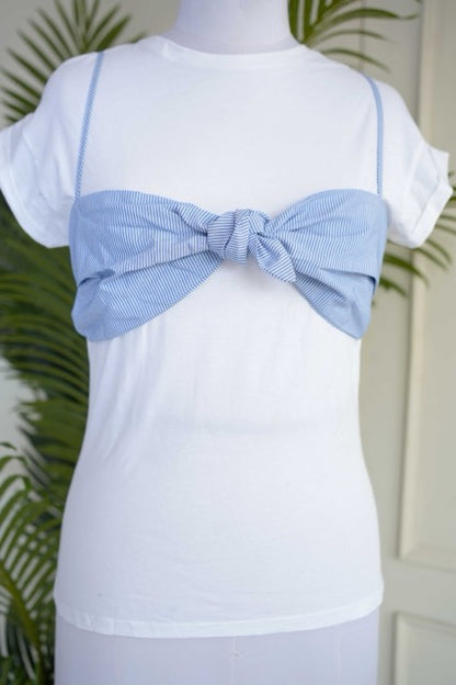 White Top with Striped Front Knot