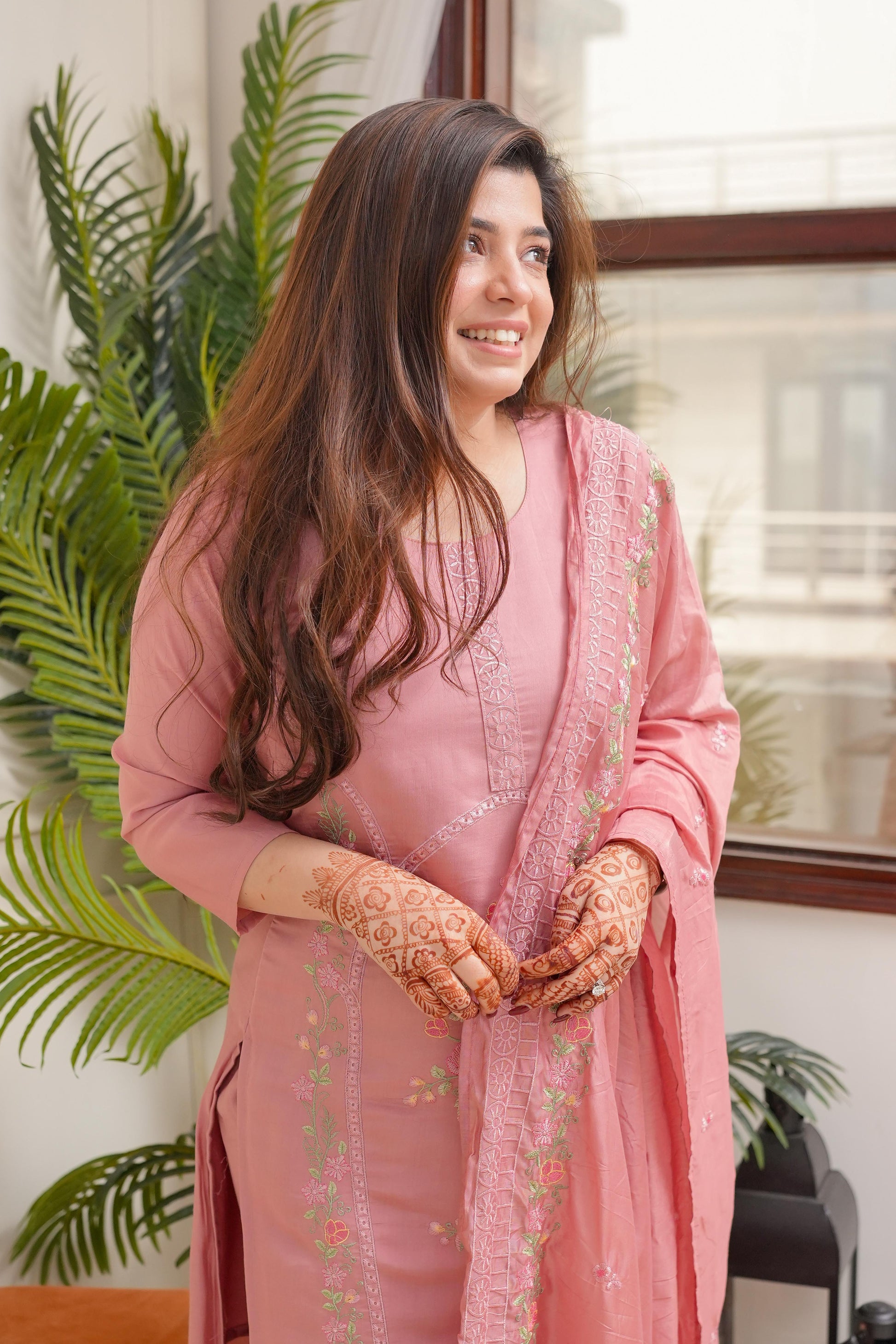 ILahi Peach Embroidered Suit Set