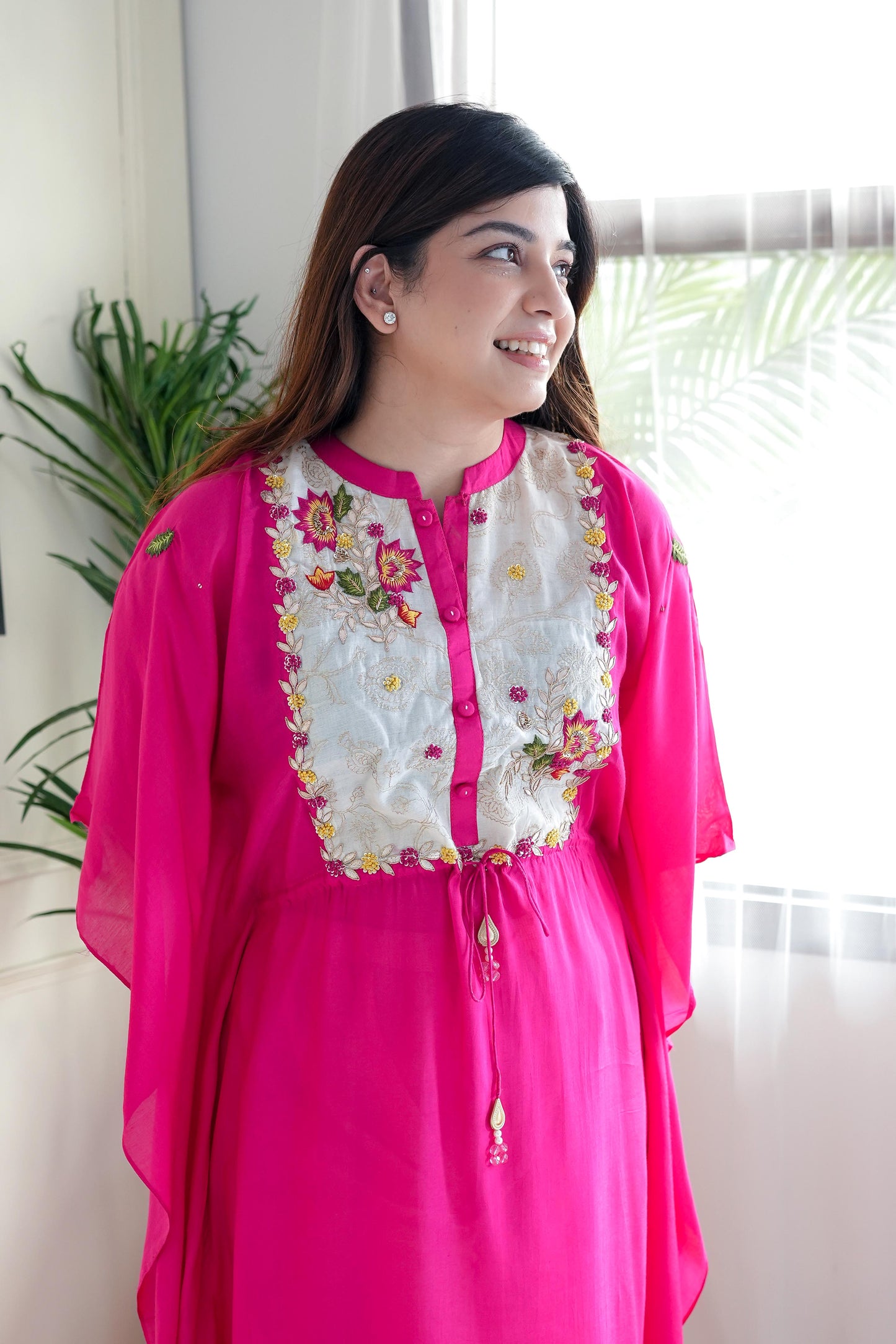 Simar Pink Embroidered Kaftan Set