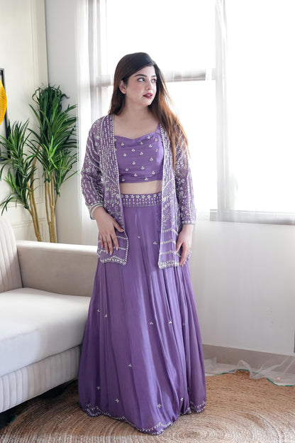 Jeenat Purple Embroidered Three Piece Set