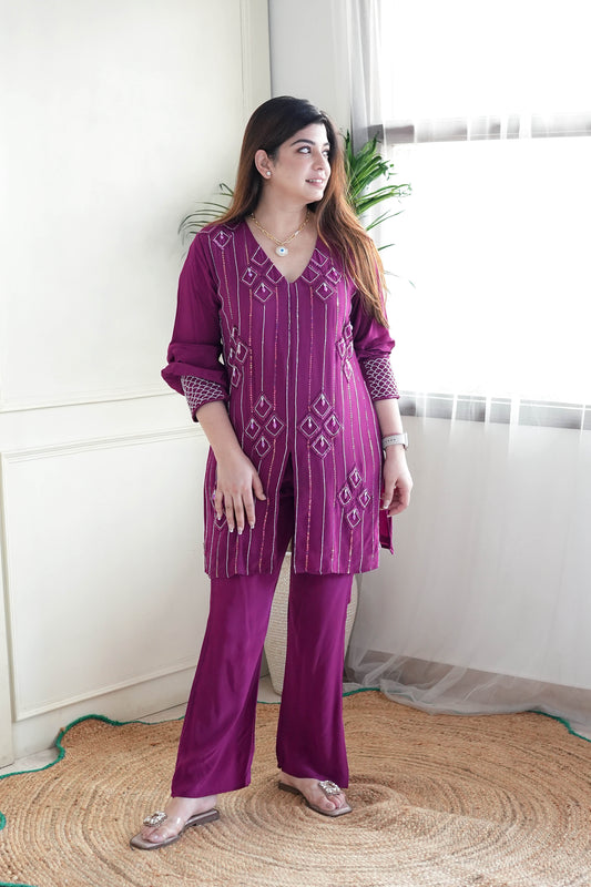 Gulab Purple Embroidred Co ord Set