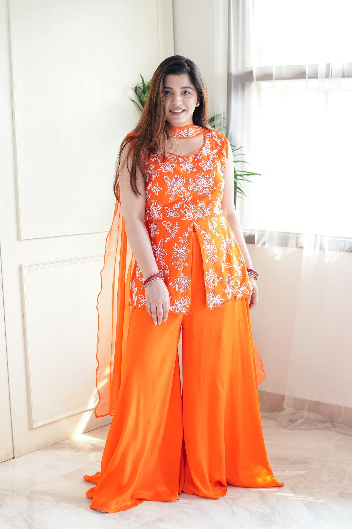 Sukoon Orange Embroidered Suit