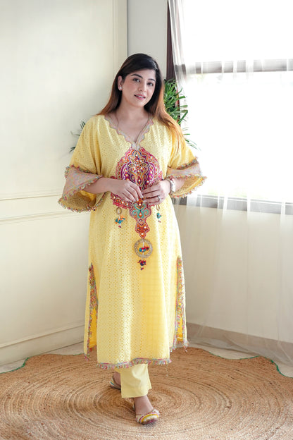 Serene Yellow Embroidered Chogha Set