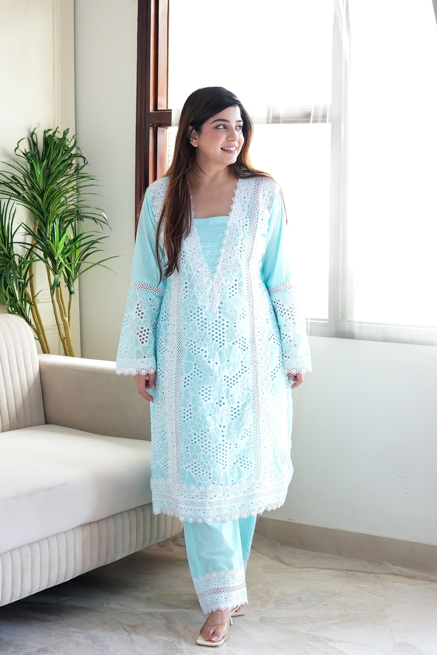 Farah Blue Cutwork Plazo Set