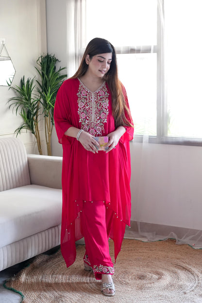 Adyaahi Red Embroidered Kaftan Set