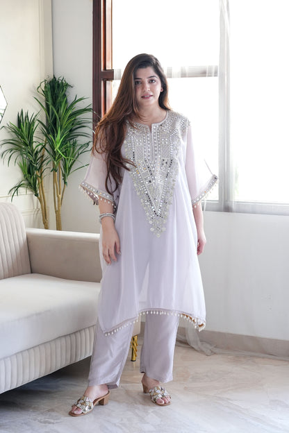 Nora Grey Embroidred Chogha Set