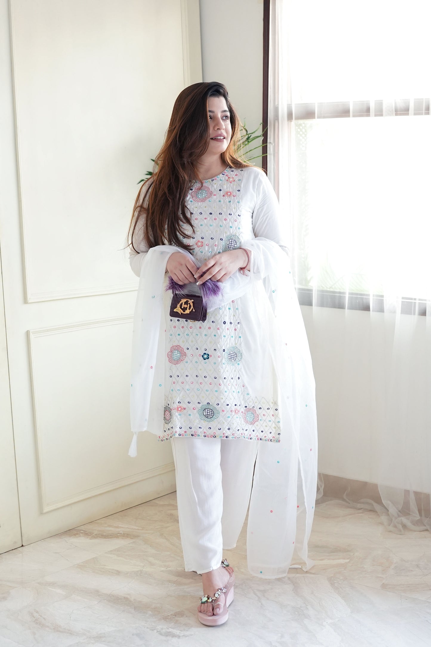 Geet White Embroidered Suit Set