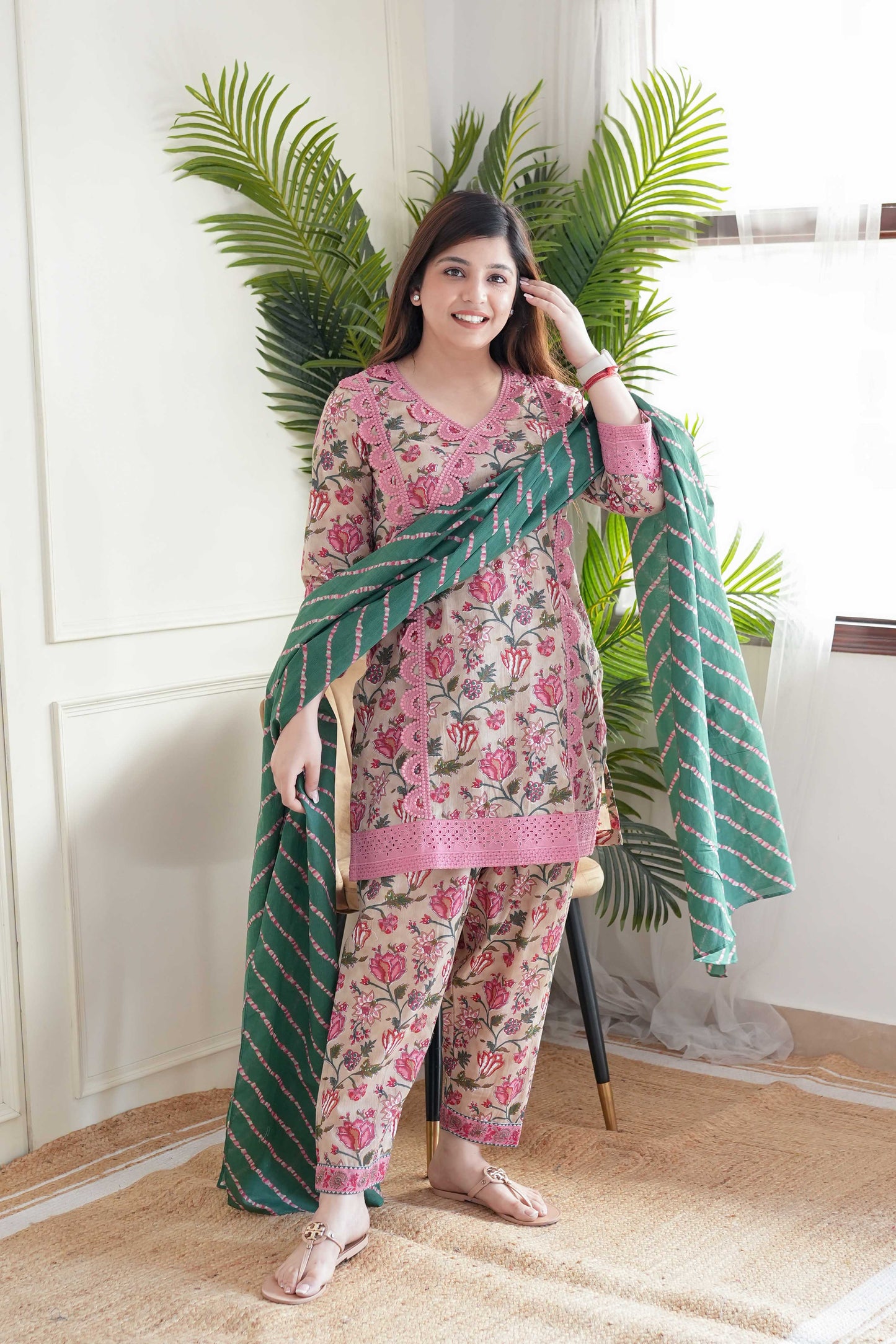 Meet Green Printed Cotton Suit Set