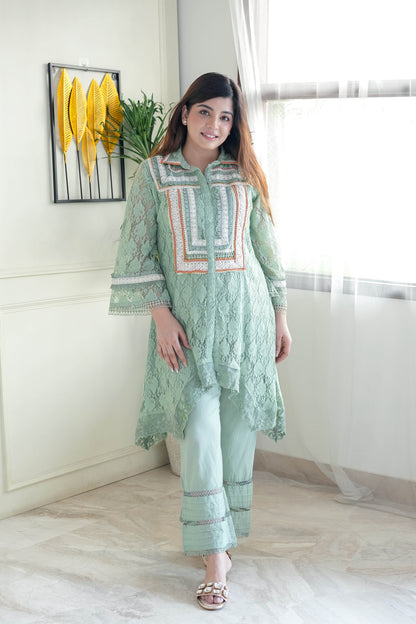 Mohana Green Cutwork Co ord Set